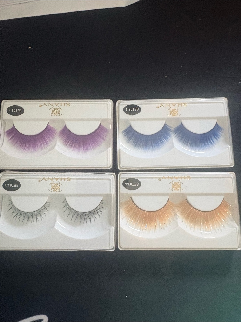 SHAN four-Pack  Colorful False Lashes — Yellow,Blue black &purple
